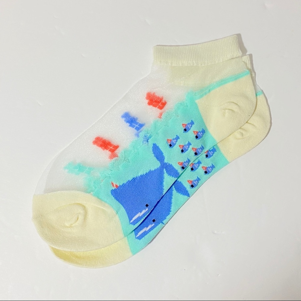 2/$15🎉NWT Ocean Whales Sheer Blue Ankle Socks - Picture 8 of 8